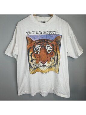 Vtg 90s Fabric Art Tiger T Shirt XL Endangered Species B Michele Single Stitch